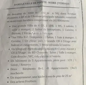 Terrains 3000m²  - Pointe-noire
