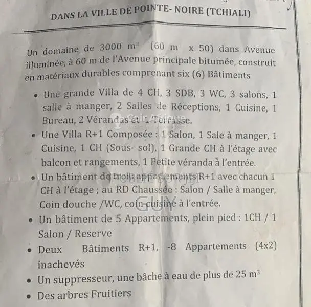 Terrains 3000m²  - Pointe-noire