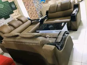 Photo - Salon en cuir brun - Canapé 3 places + fauteuils