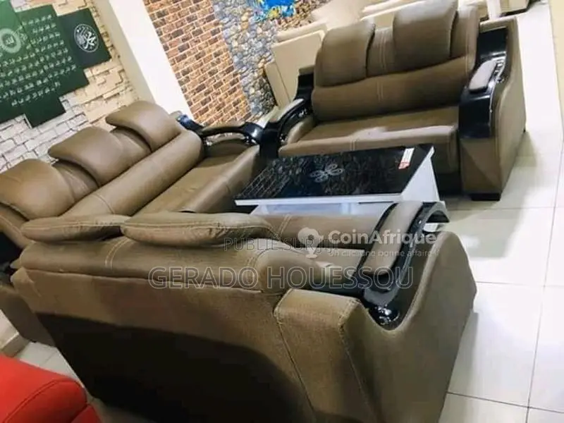 Salon en cuir brun - Canapé 3 places + fauteuils