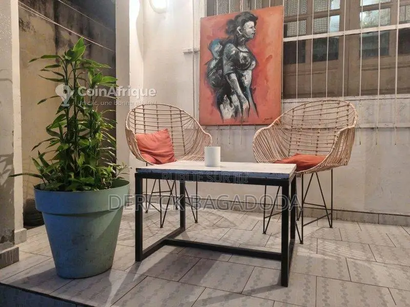 Chaises de terrasse élégantes en fer et liane naturelle