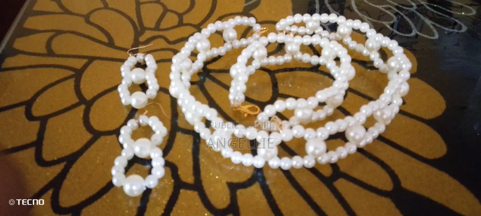 Ensemble Collier Boucles d'Oreilles Et Bracelet en Perles